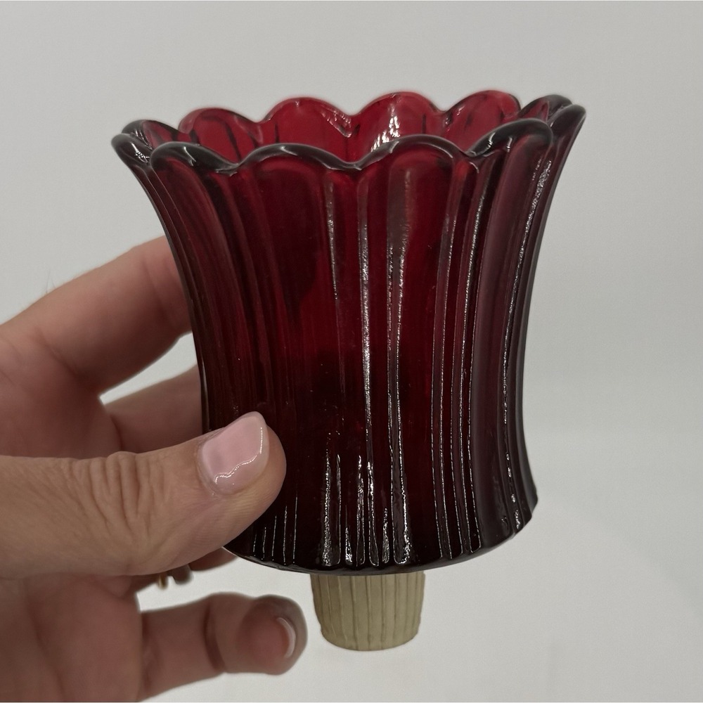Vtg RedGlass Peg Votive Cup Candle Holder Tulip